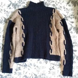 *LIKE NEW* Noisy May Ebba Colourblock Cable-knit Sweater (navy/camel)